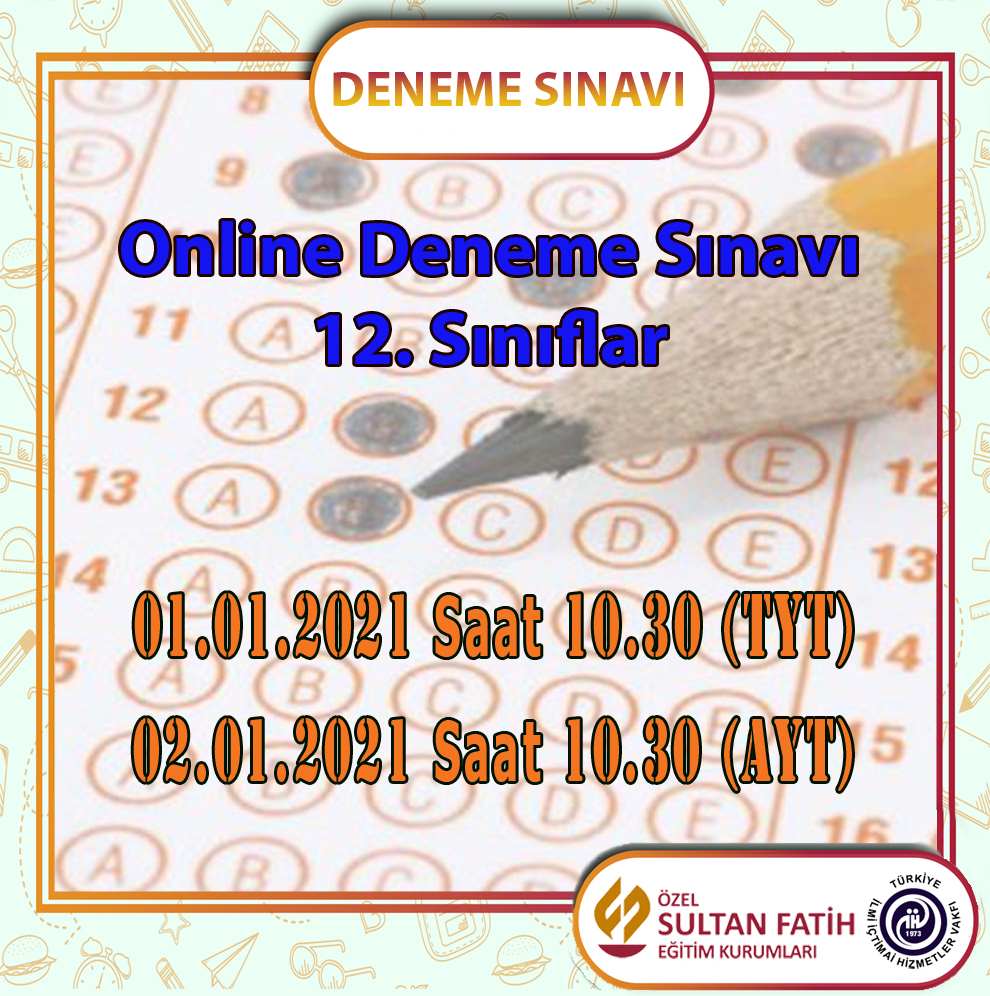 12.SINIFLAR ONLİNE DENEME SINAVI